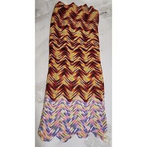 Handmade Chevron Knit Blanket in Red, Pink, Yellow Tones Free Shipping